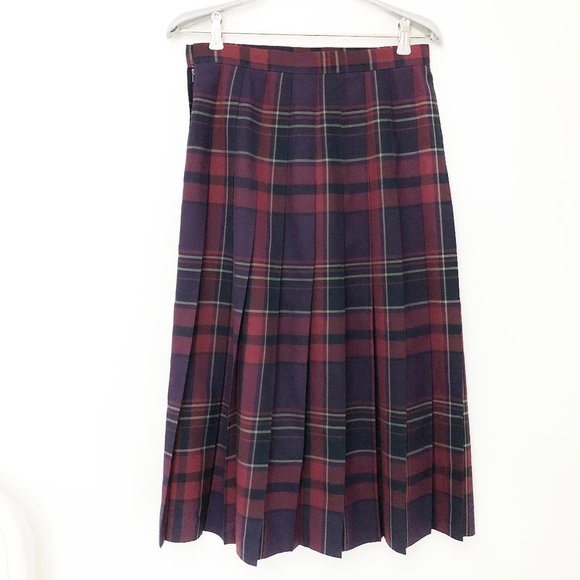Vintage 100% Wool Plaid Tartan Midi Skirt Kilt USA - Picture 6 of 7